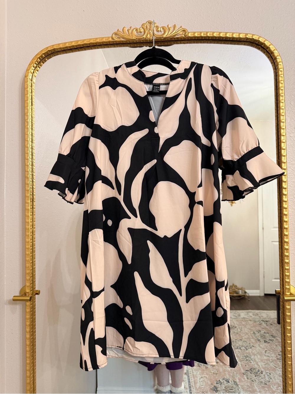 SHEIN Black and Blush Abstract Floral Blouse